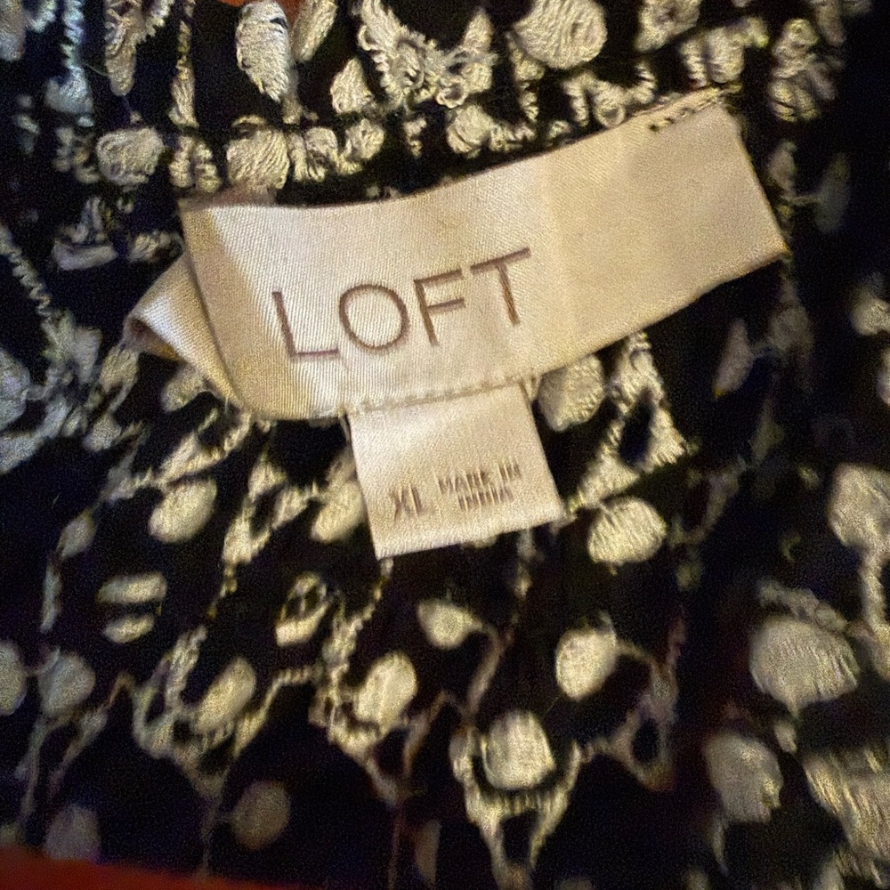 Loft XL Swing Dress Black White Eyelet Embroidered Flutter Short Sleeve Smocked - Picture 5 of 11